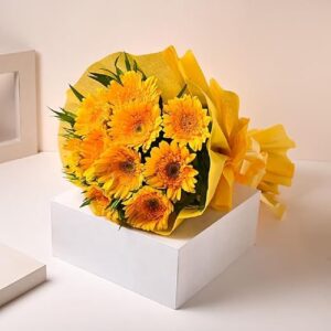 Fresh Live Flower Bouquet of 10 Yellow Gerberas Flowers